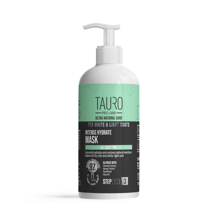 TAURO PRO LINE Ultra Natural Care kaukė intensyviai drėkinanti šunų ir kačių baltą-šviesų kailį bei odą 