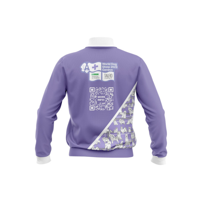 WORLD DOG SHOW sweater with fluff, purple, with QR code 