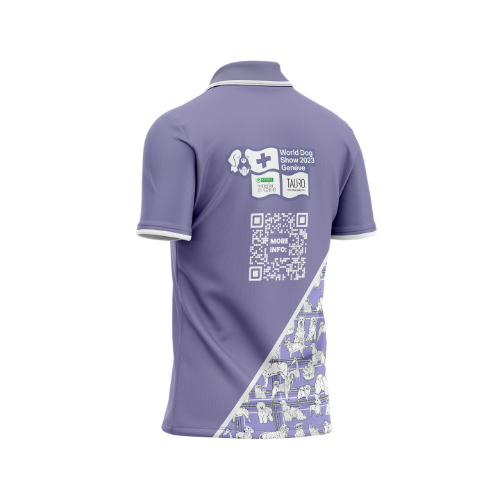 WORLD DOG SHOW Polo T-shirt with short sleeves, purple, with QR code 