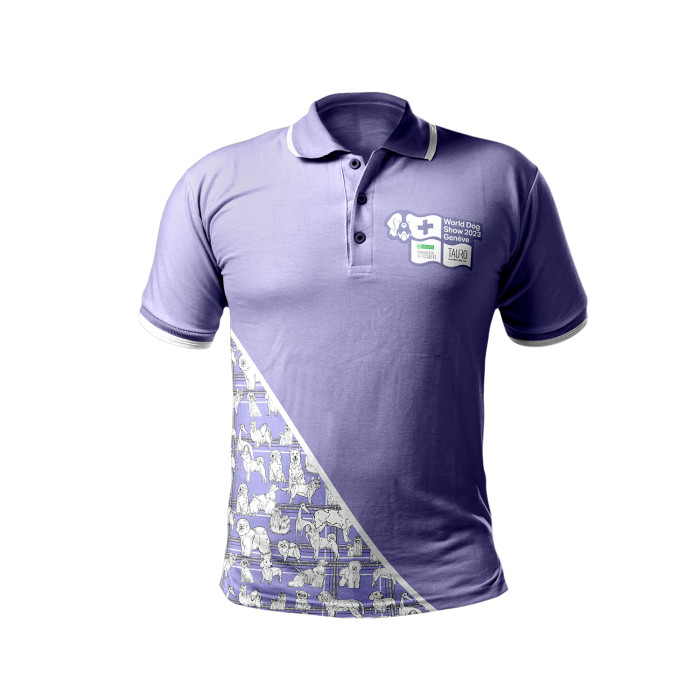 WORLD DOG SHOW Polo T-shirt with short sleeves, purple, with QR code 