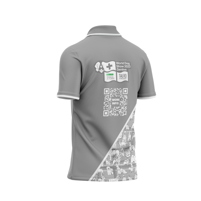 WORLD DOG SHOW Polo T-shirt with short sleeves, grey, with QR code 