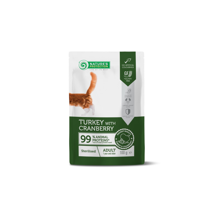 NATURE'S PROTECTION canned pet food with turkey and cranberry for adult sterilised cats 