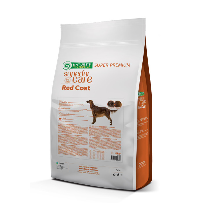 NATURE'S PROTECTION SUPERIOR CARE dry grain free food for adult dogs of all breeds with red coat, with lamb  