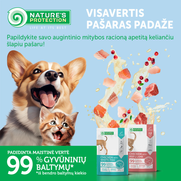 NATURE'S PROTECTION suaugusių sterilizuotų kačių konservuotas pašaras su kalakutiena ir spanguolėmis 