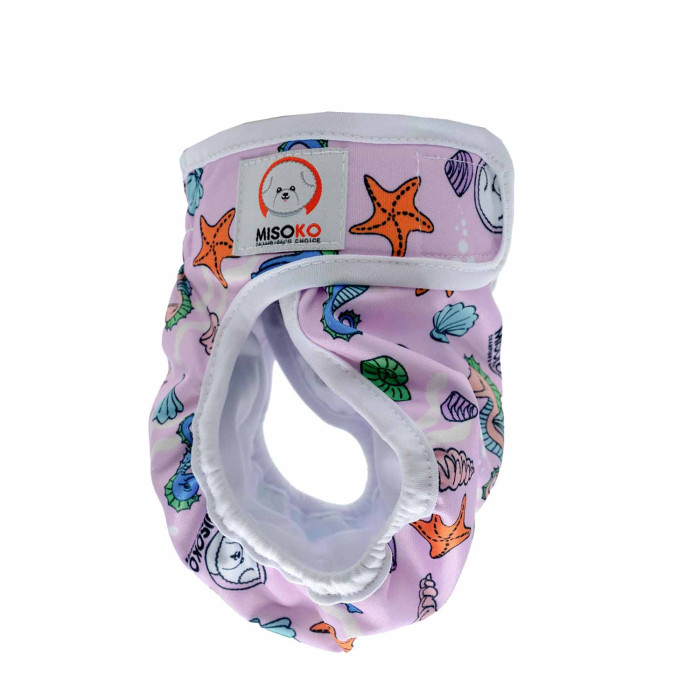 MISOKO reusable diapers for female dogs, with seahorses, pink 