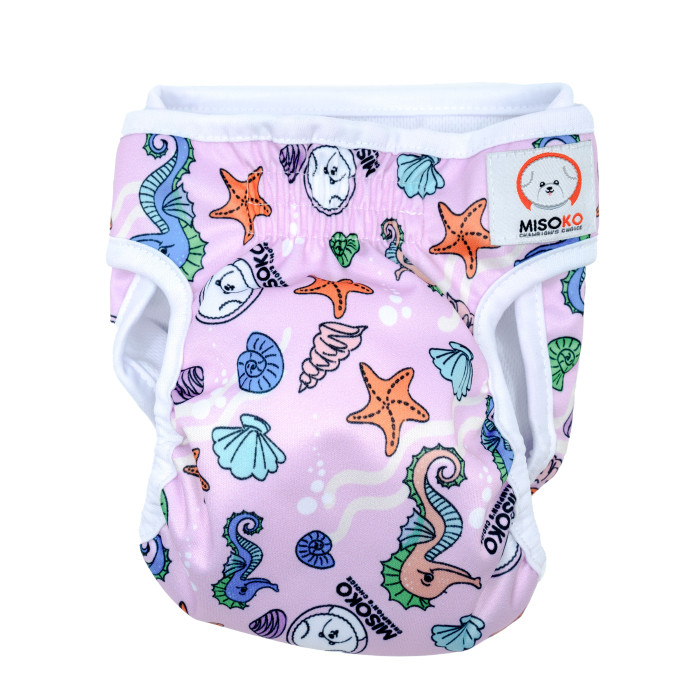 MISOKO reusable diapers for female dogs, with seahorses, pink 