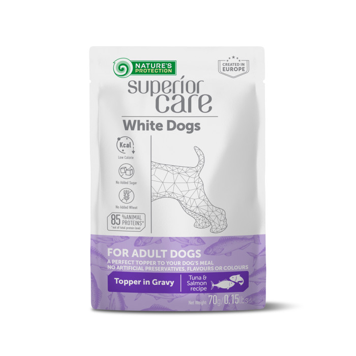 NATURE'S PROTECTION SUPERIOR CARE wet food supplement with tuna and salmon for adult white-coated dogs of all breeds 