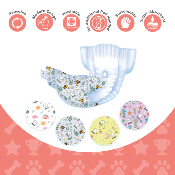 MISOKO reusable diapers for female dogs, with seahorses, pink 