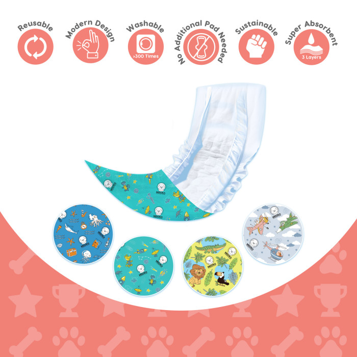 MISOKO reusable diapers for male dogs, with rockets, mint color 