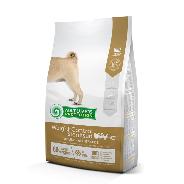 NATURE'S PROTECTION dry food for adult dogs of all breeds for weight control after sterilization, with poultry and krill 