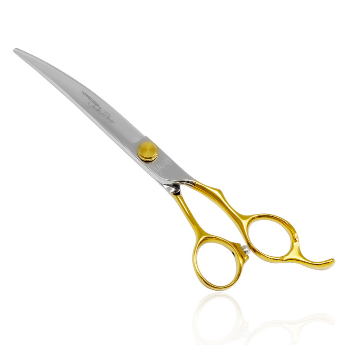 TAURO PRO LINE cutting scissors "Perfection by Janita J. Plunge", curved, 440c stainless steel, golden color 