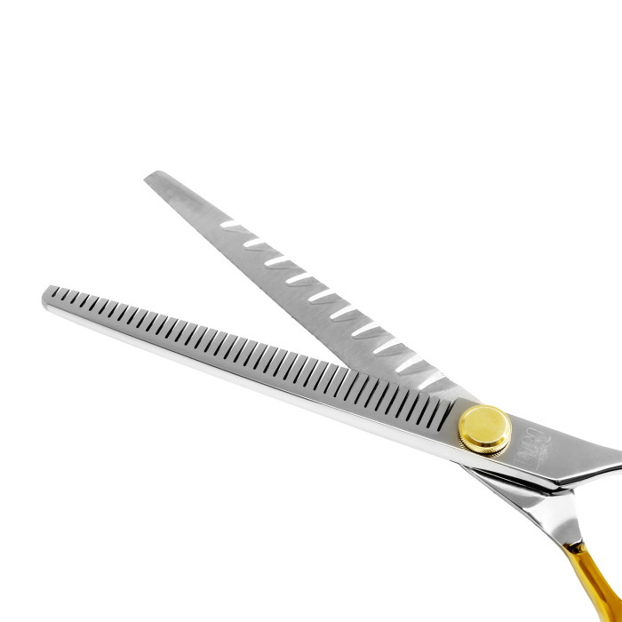 TAURO PRO LINE cutting scissors "Perfection by Janita J. Plunge", thinning, 40 teeth, 440c stainless steel, golden color 