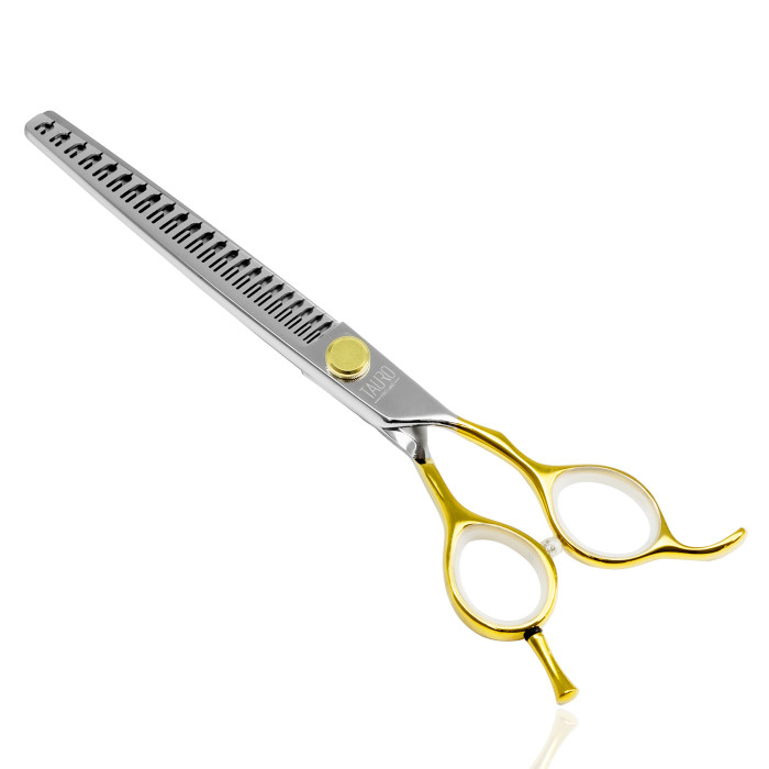 TAURO PRO LINE cutting scissors "Perfection by Janita J. Plunge", thinning (chunker), 23 teeth, 440c stainless steel, golden color 