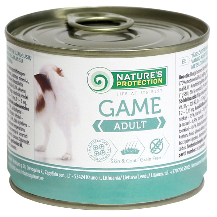 NATURE'S PROTECTION Dog Adult Game su žvėriena Konservuotas pašaras šunims 