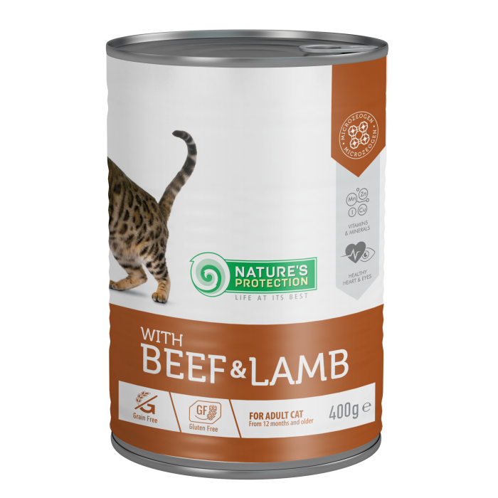 NATURE'S PROTECTION canned pet food for adult cats with beef and lamb 