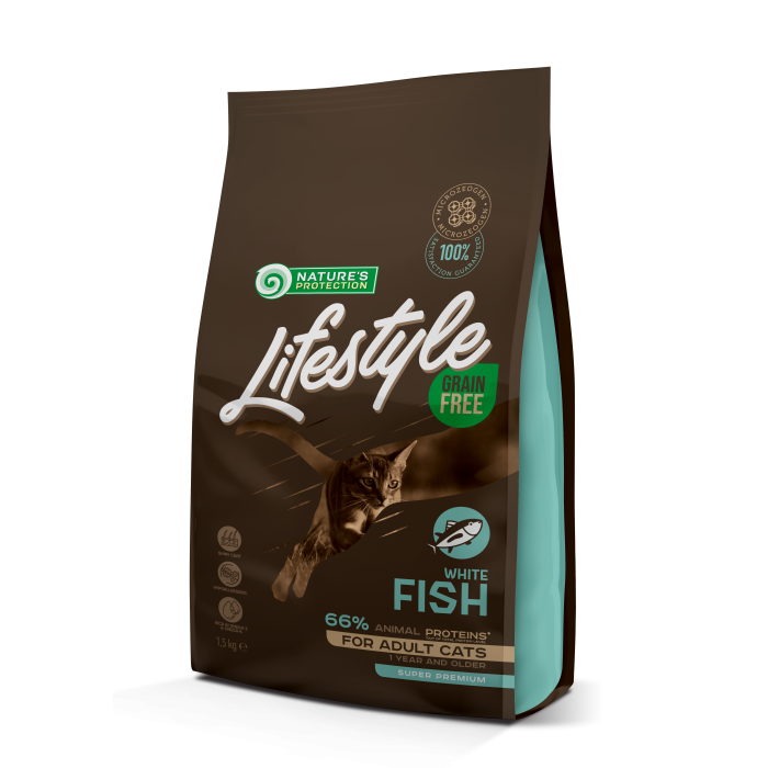 NATURE'S PROTECTION LIFESTYLE dry grain free food for adult cats with white fish 