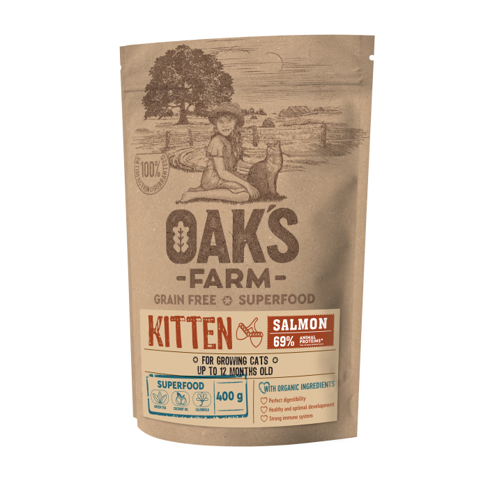 OAK'S FARM dry grain free food for kittens with salmon 