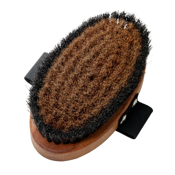 TAURO PRO LINE Massage brush, pear wood, bronze metal and horse hair bristles, antistatic, light brown 