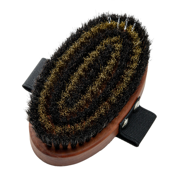 TAURO PRO LINE Massage brush, pear wood, brass metal and horse hair bristles, light brown 