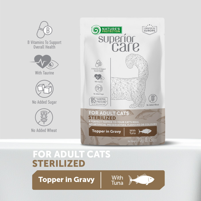 NATURE'S PROTECTION SUPERIOR CARE wet food supplement with tuna for sterilised adult cats of all breeds 