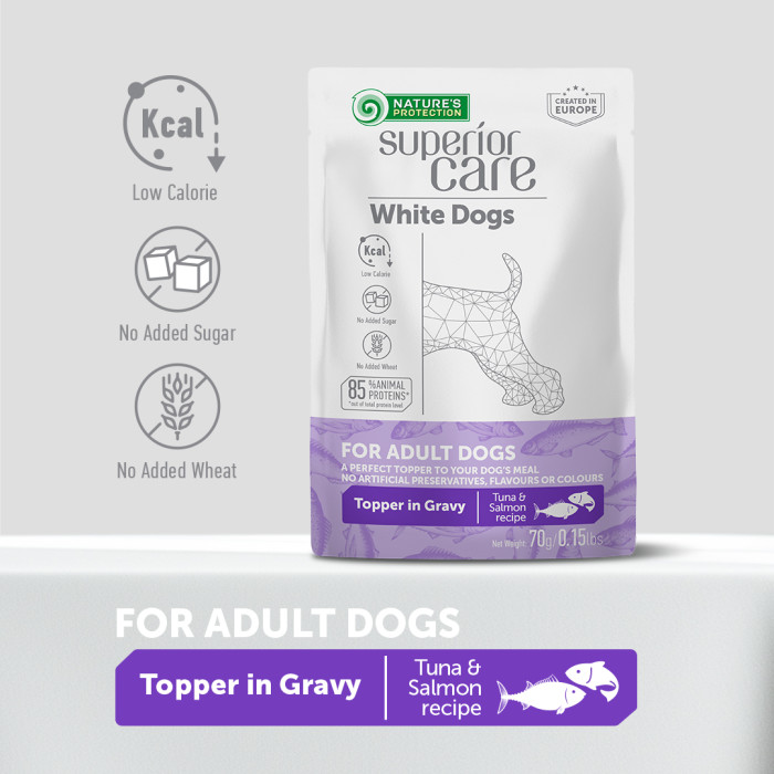 NATURE'S PROTECTION SUPERIOR CARE wet food supplement with tuna and salmon for adult white-coated dogs of all breeds 