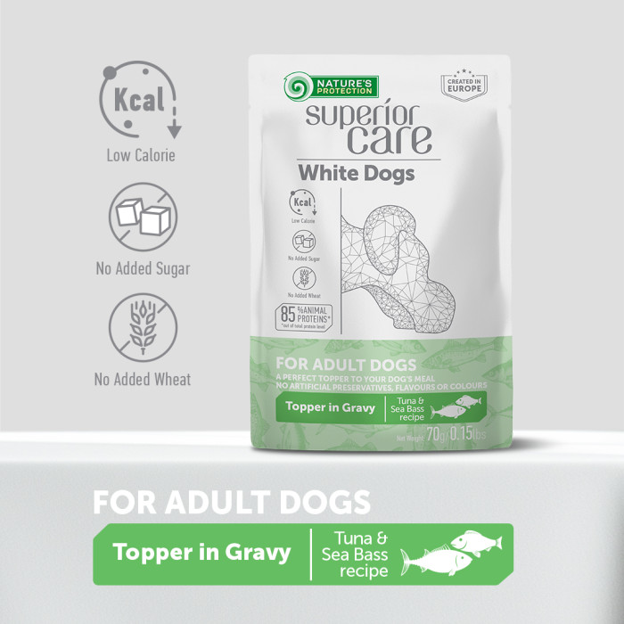 NATURE'S PROTECTION SUPERIOR CARE wet food supplement with tuna and sea bass for adult white-coated dogs of all breeds 