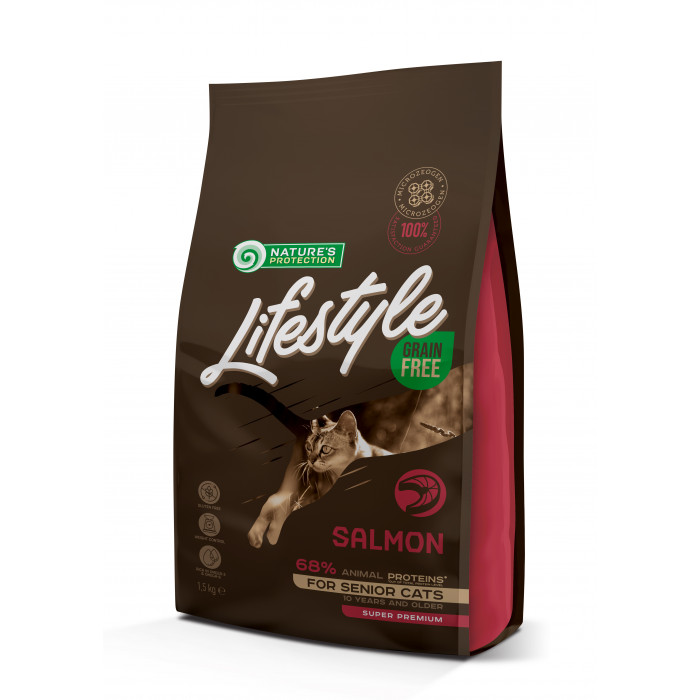 NATURE'S PROTECTION LIFESTYLE dry grain free food for senior cats with salmon 