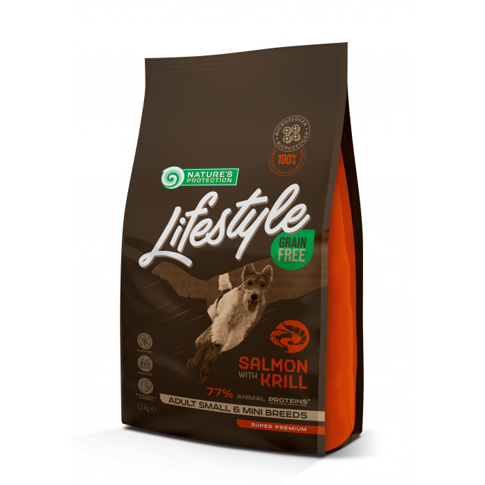 NATURE'S PROTECTION LIFESTYLE dry grain free food for adult, small and mini breed dogs with salmon and krill  