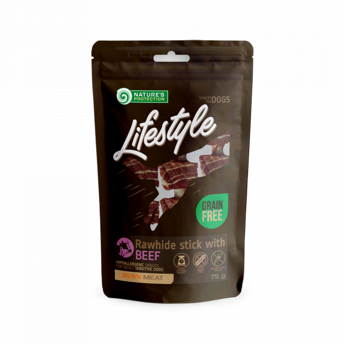 NATURE'S PROTECTION LIFESTYLE snacks for dogs, rawhide foaming sticks with beef 