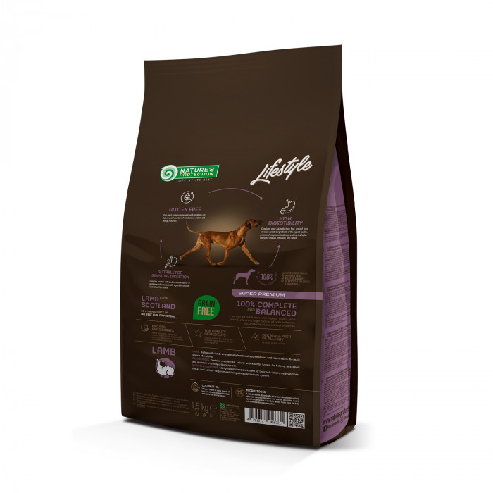 NATURE'S PROTECTION LIFESTYLE dry grain free food for adult dogs of all breeds with lamb 