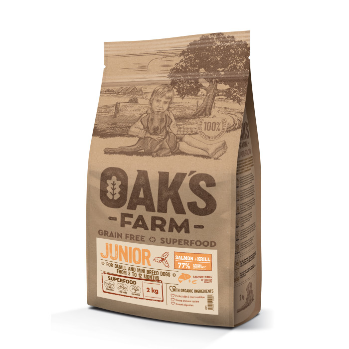 OAK'S FARM Cухой корм для молодых собак мелких пород с лососем 