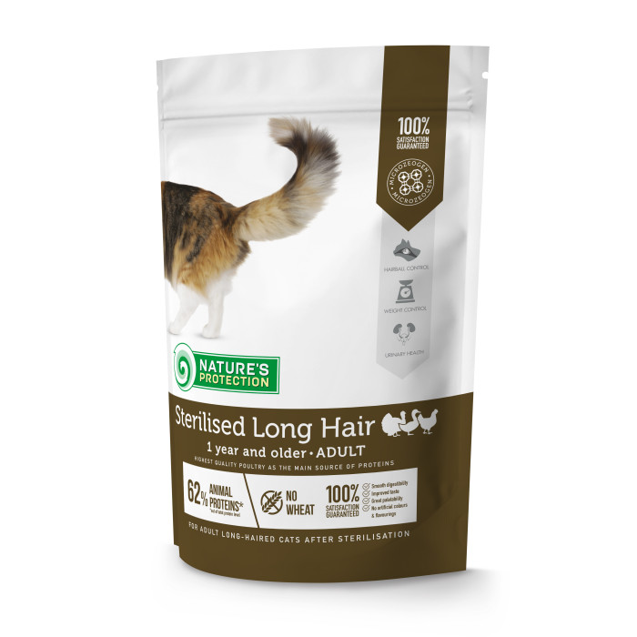 NATURE'S PROTECTION dry food for adult long haired cats after sterilisation with poultry 