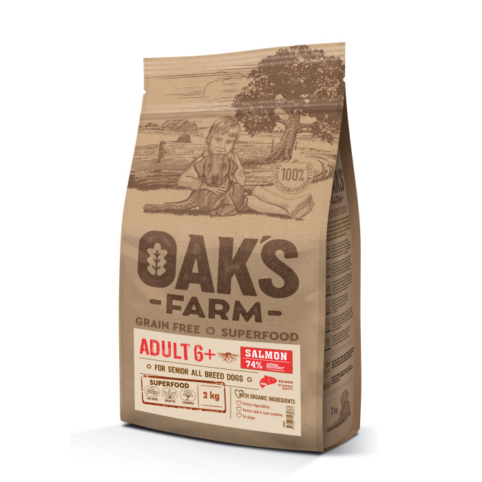 OAK'S FARM сухой беззерновой корм для зрелых собак всех пород, с лососем 