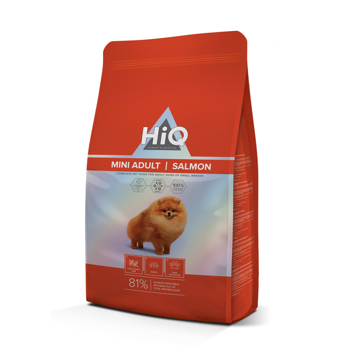 HIQ dry food for adult dogs of small breeds with salmon 