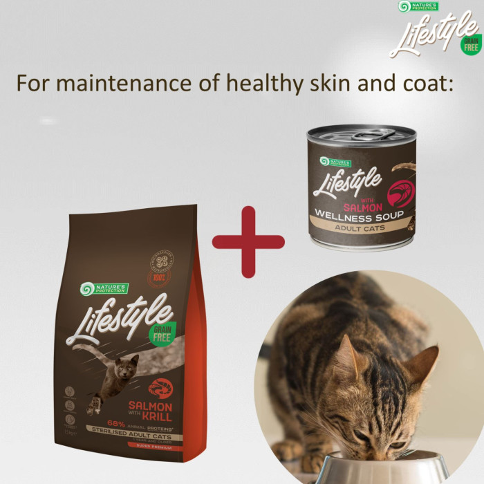 NATURE'S PROTECTION LIFESTYLE complementary feed - soup for sterilised adult cats with salmon 