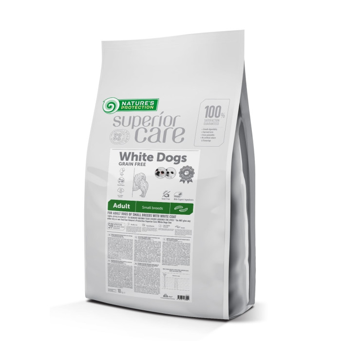 NATURE'S PROTECTION SUPERIOR CARE dry grain free food for adult dogs of small breeds with white coat, with insect  