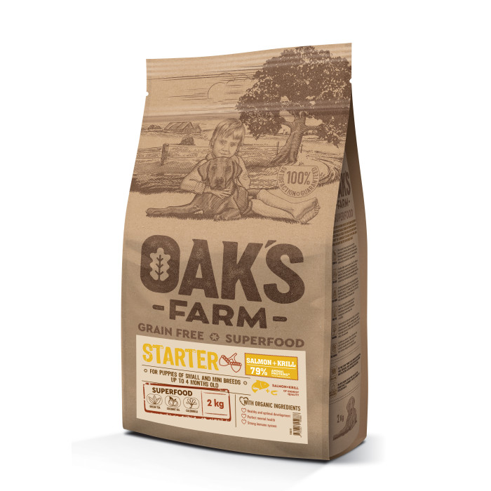 OAK'S FARM Cухой корм для молодых щенков мелких пород с лососем 