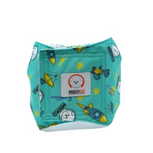 MISOKO reusable diapers for male dogs, with rockets, mint color size XL, 1 pc.
