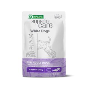 NATURE'S PROTECTION SUPERIOR CARE White Dogs Adult All Breeds with Tuna and Salmon, canned food supplement with tuna and salmon for adult white-coated dogs of all breeds 70 g
