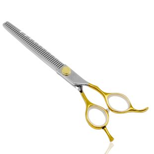 TAURO PRO LINE cutting scissors "Perfection by Janita J. Plunge", thinning, 40 teeth, 440c stainless steel, golden color 18 cm