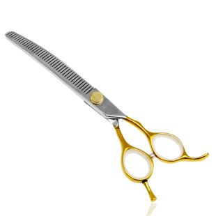TAURO PRO LINE cutting scissors "Perfection by Janita J. Plunge", thinning, 66 teeth, 440c stainless steel, golden color 18 cm