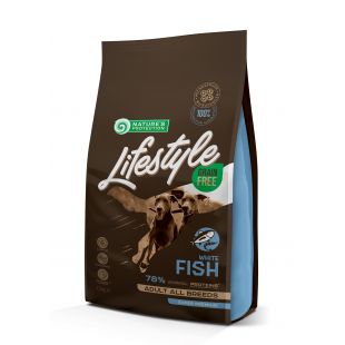 NATURE'S PROTECTION LIFESTYLE suaugusių visų veislių šunų sausas begrūdis pašaras su balta žuvimi 1.5 kg