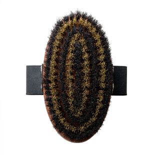 TAURO PRO LINE Massage brush, pear wood, brass metal and horse hair bristles, light brown oval shape, 13.5x7 cm