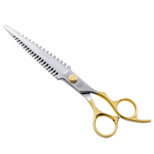 TAURO PRO LINE multifunctional - cutting and filing scissors with case, Janita Plunge Perfection line 19 cm, 440C stainless steel, golden handles