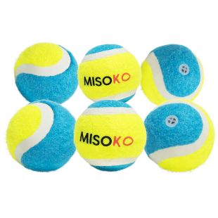 MISOKO toy for dogs tennis balls, with sound, 6 pcs, 4 cm, yellow/blue