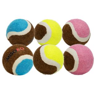 MISOKO toy for dogs tennis balls, 6 pcs, 4.5 cm, pink/blue/yellow