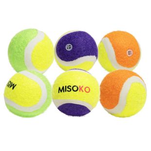 MISOKO toy for dogs tennis balls, with sound, 6 pcs, 4.5 cm, purple/orange/yellow