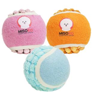 MISOKO toy for dogs tennis balls, 3 pcs, 7.5 cm, pink/purple, yellow