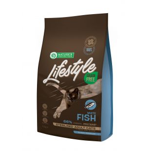 NATURE'S PROTECTION LIFESTYLE suaugusių sterilizuotų kačių begrūdis sausas pašaras su balta žuvimi 1.5 kg