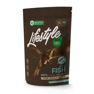 NATURE'S PROTECTION LIFESTYLE suaugusių kačių begrūdis sausas pašaras su balta žuvimi 400 g